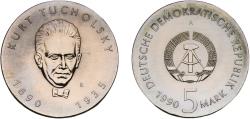World Coins - Germany German Democratic Republic Democratic republic 1990 A 5 Mark (Kurt Tucholsky) Nickel brass Berlin Mint (50171) 12.19g UNC  KM 133 Schön 134 J 1633 AKS 138