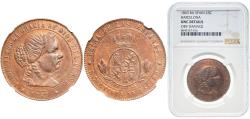 World Coins - Spain 1868 OM 5 Centimos de Escudo - Isabel II Bronze Barcelona Mint 12.5g NGC UNC KM 635.1 Cal 625 Aureo 246