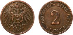 World Coins - Germany Second Empire 1911 A 2 Pfennig - Wilhelm II (type 2 - small shield) Copper Berlin Mint (8186918) 3.32g VF  KM 16 AKS 19 J 11 Schön 11 Neum 34