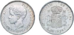 World Coins - Spain Kingdom 1897 *18-97 SGV 5 Pesetas - Alfonso XIII (3rd portrait) Silver (.900) Madrid Mint (6733000) 25g XF KM 707