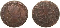 World Coins - Spain Kingdom 1844 8 Maravedis - Isabel II (Constitutional) Copper Segovia Mint 9.6g VF KM 531