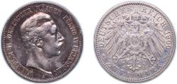 World Coins - Germany Kingdom of Prussia German states 1900 A 2 Marks - William II Silver (.900) (Ag 900, Cu 100) (2582000) 11.11g XF KM 522 J 102 AKS 134 Neum 12