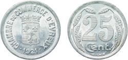 World Coins - France Evreux, Commune of Third Republic 1921 25 Centimes Aluminium Thévenon & Co. Mint 2.09g UNC  Élie mon 10.3