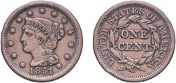 Us Coins - United States Federal republic 1851 1 Cent "Liberty Head/Braided Hair Cent" Copper Philadelphia Mint (9889707) 10.5g XF PCGS 1892 PCGS 1893 PCGS 1894 PCGS 1982 PCGS 1983 PCGS 1984