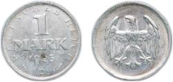 World Coins - Germany Germany - 1871-1948 Weimar Republic 1925 D 1 Mark Silver (.500) Munich Mint (13982409) 5g XF KM 42 AKS 34 J 311 Schön DM 34