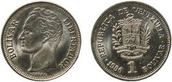 World Coins - Venezuela Fourth Republic 1986 1 Bolívar Nickel Royal Mint (250000000) 5.02g UNC  Y 52 Schön 62 NCV mv1bs-da