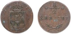 World Coins - Germany Grand Duchy of Würzburg German states 1810 ½ Kreuzer - Ferdinand Copper Würzburg Mint 2.4g VF KM 475 AKS 6
