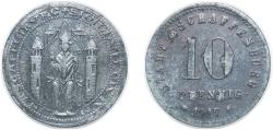 World Coins - Germany City of Aschaffenburg Weimar Republic 1917 10 Pfennig - Aschaffenburg Zinc 1.95g XF Funck 23.2A Men05 792.4 Men18 1074.4