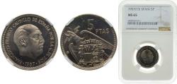 World Coins - Spain Nationalist Government 1957 5 Pesetas - Francisco Franco (Copper-nickel) Copper-nickel (75% copper, 25% nickel) Madrid Mint (78000000) 5.75g NGC MS 65 KM 786 Schön 34