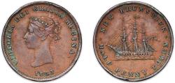 World Coins - Canada New Brunswick 1843 ½ Penny Token - Victoria Copper 8.79g VF Rim Damage CCT NB-1 Breton His 910