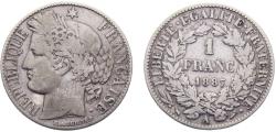 World Coins - France Third Republic 1887 A 1 Franc "Ceres" 5g