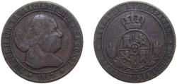 World Coins - Spain Kingdom 1867 OM 2½ Centimos de Escudo - Isabel II Bronze Barcelona mint 6.25g VF KM634.1 Cal640