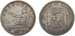 World Coins - Spain Provisional Government 1870 *18-70 SNM 2 Pesetas 10g