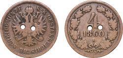 World Coins - Austria Archduchy of Austria Austro-Hungarian Empire 1860 A 4 Kreuzer Copper (1558875) 12.93g VF Holed KM 2194 ÉH 1479 H 2168, 2169 Adamo M7