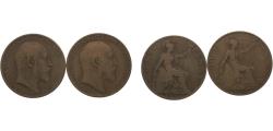 World Coins - Great Britain United Kingdom Edward VII 1 Penny 2 Lots