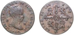 World Coins - Spain Kingdom 1840 JA 8 Maravedis - Isabel II (Constitutional) Copper Jubia Mint 9.54g XF KM 531 Cal 467