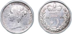 World Coins - Great Britain United Kingdom 1885 3 Pence - Victoria (1st portrait; incl. Maundy and Colonial) Silver (.925) (5183600) 1.4g VF KM 730 Sp 3914 Sp 3918
