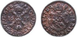 World Coins - Low countries feudal Duchy of Brabant Spanish possession 1615 ½ Liard "Gigot" - Albert and Isabella (Late type) Copper Antwerp Mint 1.69g XF GH 300 KM 32 Vanhoudt 593