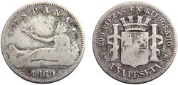 World Coins - Spain Provisional Government 1869 *18-69 SNM 1 Peseta