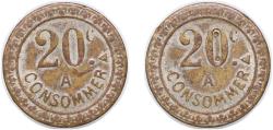 World Coins - France ND Token 20 Centimes - A Consommer Brass 2.65g VF