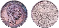 World Coins - Germany Kingdom of Prussia Second Empire 1907 A 2 Mark - Wilhelm II Silver (.900) (Ag 900, Cu 100) Berlin Mint (8085264) 11.08g XF  KM 522 J 102 AKS 134 Neum 12
