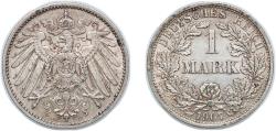 World Coins - Germany Germany - 1871-1948 1907 F 1 Mark - Wilhelm II (type 2 - small shield) Silver (.900) (1703552) 5.556g AU KM 14 AKS 2 J 17 Schön 18