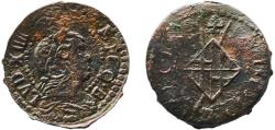 World Coins - Spain Principality of Catalonia Spanish states 1641 - 1652 Seiseno - Luis XIV (Barcelona) Copper La Seca Mint 3.89g VF KM 27 Dy royales 1614
