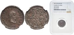 World Coins - Spain Kingdom 1817 J 2 Maravedis - Fernando VII (Jubia,2nd portrait, Laureate Head) Copper Jubia Mint 3g NGC AU 50 Top Pop Cal 1584 Aureo 131