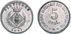 World Coins - France Commune of Perpignan 1921 5 Centimes - Chambre Syndicale des Commerçants - Perpignan [66] (Aluminium) Aluminium (500000) 0.97g AU  El Mon 10.1 El Mon 10.12 El Mon 10.15 El