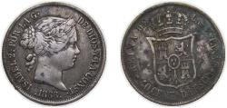 World Coins - Spain Kingdom 1866 40 Centimos de Escudo - Isabel II Silver (.810) Madrid Mint 5.2g VF KM 628.2