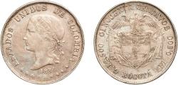 World Coins - Colombia United States of Colombia 1886 BOGOTÁ 50 Centavos With traces of luster Silver (.500) Bogota Mint 12.74g AU Restrepo 311 - 2/6 Hernández 524