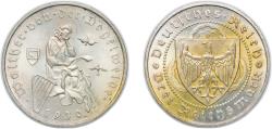 World Coins - Germany - 1871-1948 Weimar Republic 1930 D 3 Reichsmark (Walther von der Vogelweide) Silver (.500) (42000) 15.02g UNC KM 69 J 344