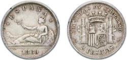 World Coins - Spain Provisional Government 1869 *18-68 SNM 2 Pesetas - Provisional Government Silver (.835) (3269853) 9.7g XF  KM 654