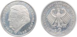 World Coins - Germany Federal Republic of Germany 1999 D 2 Deutsche Mark (Franz Josef Strauss) Copper-nickel clad nickel Munich Mint (70000) 7g UNC KM 175 J 450 Schön 174