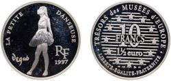 World Coins - France Fifth Republic 1997 10 Francs / 1½ EURO (La petite Danseuse) Silver (.900) Paris Mint (15000) 22.2g PF KM 1292