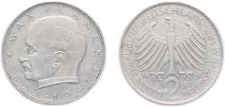 World Coins - Germany Federal Republic of Germany 1968 J 2 Deutsche Mark (Max Planck) Copper-nickel Hamburgische Münze Mint (939000) 7g AU KM 116 J 392 Schön 115