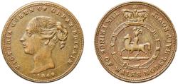 World Coins - Great Britain United Kingdom 1849 ½ Sovereign - Victoria (The Prince of Wales Model) Brass 2.45g XF