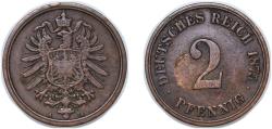 World Coins - Germany Germany - 1871-1948 Second Empire 1875 A 2 Pfennigs - Wilhelm I (type 1 - large shield) Copper Berlin Mint (28962720) 3.25g XF KM 2 AKS 18 J 2 Schön 2 Neum 34