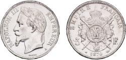 World Coins - France Kingdom 1870 A 5 Francs - Napoleon III Silver (.900) Paris Mint (6246264) 24.87g XF Cleaned  Franc 2014 331 Gad 1789 739 KM 799