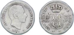 World Coins - Philippines Spanish colony 1882 10 Centavos - Alfonso XII Silver (.835) Manila Mint (10000) 2.54g F KM 148