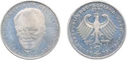 World Coins - Germany Federal Republic of Germany 2001 G 2 Deutsche Mark (Willy Brandt) Copper-nickel clad nickel Staatliche Münze Baden-Württemberg Mint (130000) 7g UNC KM 183 J 459 Schön 182