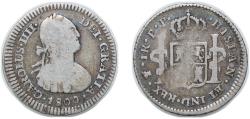 World Coins - Bolivia Republic 1800 PTS PP 1 Real - Charles IIII Silver (.896) Potosi Mint 3.23g VF KM 70
