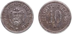 World Coins - Germany District of Aibling ND 10 Pfennig - Aibling Iron 2.45g XF Funck 7.3A Men05 191.3 Men18 289.3