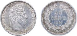 World Coins - France 1847 A 50 Centimes - Louis-Philippe Silver (.900) (3327306) 2.49g AU F 183 Gad 410 KM 768