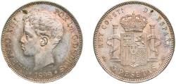 World Coins - Spain Kingdom 1899 *18-99 SGV 5 Pesetas - Alfonso XIII (3rd portrait) Silver (.900) Madrid Mint (13930000) 25g UNC KM 707