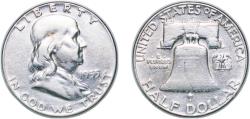 Us Coins - United States Federal republic 1955 ½ Dollar "Franklin Half Dollar" Silver (.900) United States Mint of Philadelphia (2498181) 12.5g AU KM 199 Schön 200