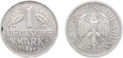 World Coins - Germany Federal Republic of Germany 1987 G 1 Deutsche Mark Copper-nickel Staatliche Münze Baden-Württemberg Mint (2080000) 5.5g AU KM 110 J 385 Schön 108