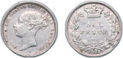 World Coins - Great Britain United Kingdom 1886 6 Pence - Victoria (1st portrait; 3rd type) Silver (.925) (2728200) 2.8g AU KM 757 Sp 3912