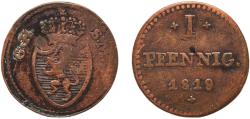 World Coins - Germany Grand Duchy of Hesse-Darmstadt German states 1819 1 Pfennig - Louis I Copper Darmstadt Mint 1.45g VF  AKS 95 Jaeg 2 FH 19 KM 280