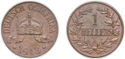 World Coins - German East Africa German colony 1913 A 1 Heller - Wilhelm II Bronze 3.89g UNC KM 7 Schön 7